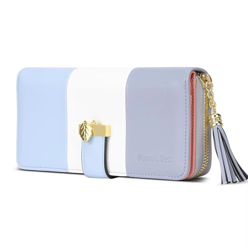 Womens Wallet RFID Blocking Genuine Leather Multi Credit Card Large Capacity Zip around Clutch Travel Purse Wristlet