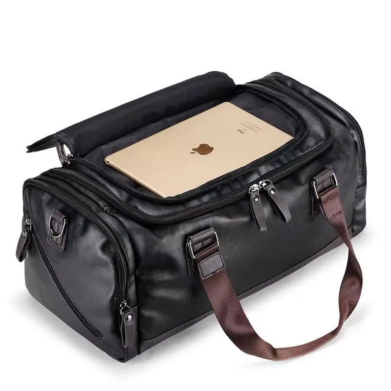 Men'S PU Leather Gym Bag Sports Bags Duffel Travel Luggage Tote Handbags for Male Fitness Men Trip Carry Shoulder Bag Travel Bag