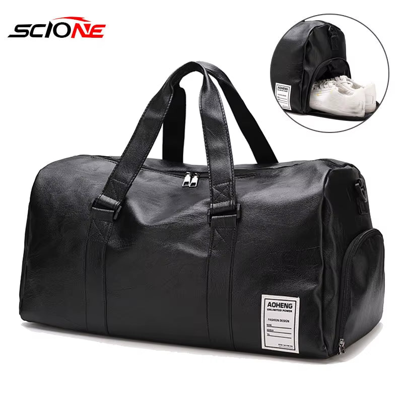 PU Leather Gym Bag Fitness Sports Bags Dry Wet Handbags for Men Women Training Shoulder Traveling Sac De Sport Gym Bag XA18A