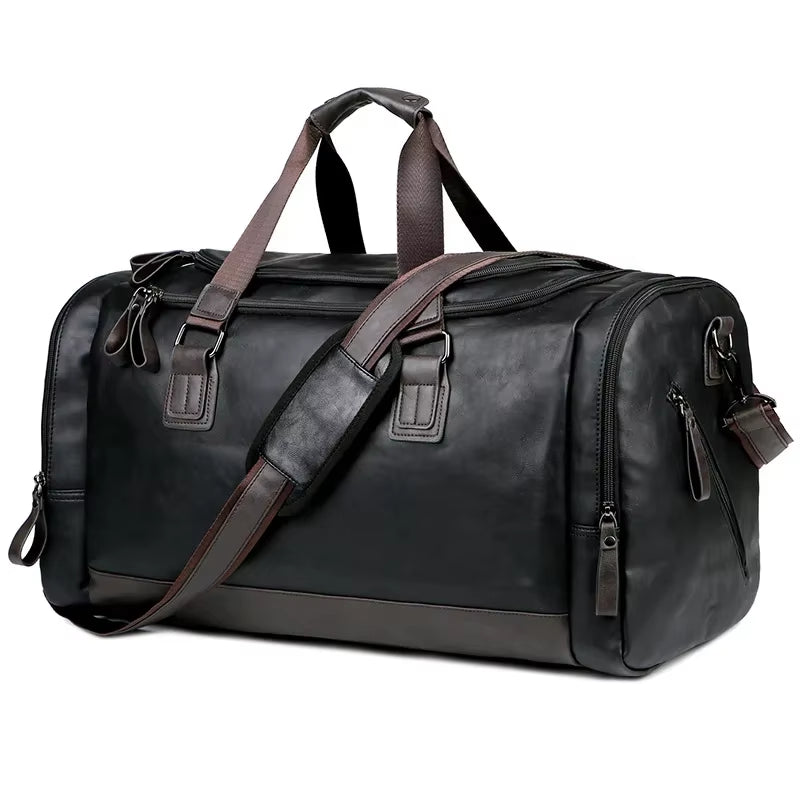 Men'S PU Leather Gym Bag Sports Bags Duffel Travel Luggage Tote Handbags for Male Fitness Men Trip Carry Shoulder Bag Travel Bag