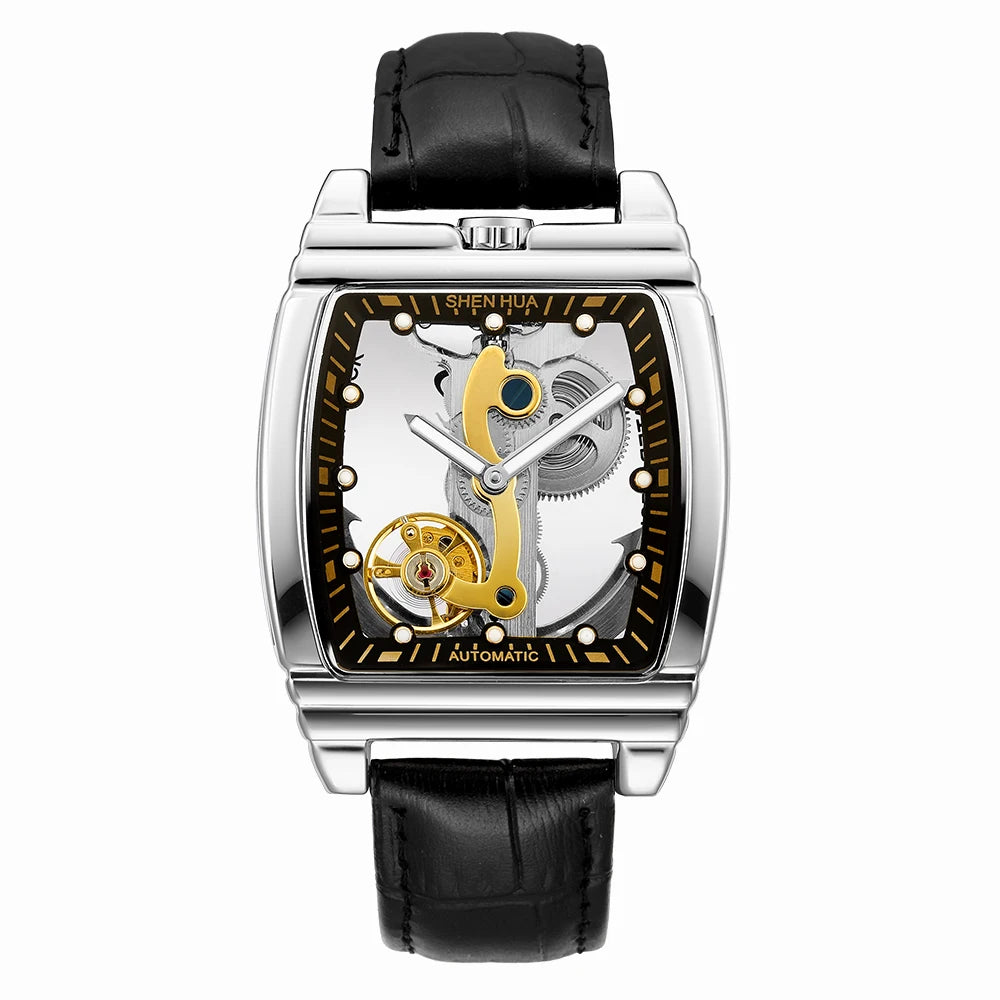 Transparent Automatic Mechanical Watch Men Steampunk Skeleton Luxury Gear Self Winding Leather Mens Clock Watches Montre Homme