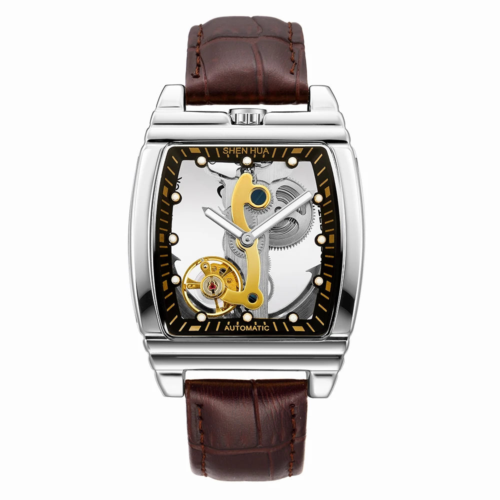 Transparent Automatic Mechanical Watch Men Steampunk Skeleton Luxury Gear Self Winding Leather Mens Clock Watches Montre Homme