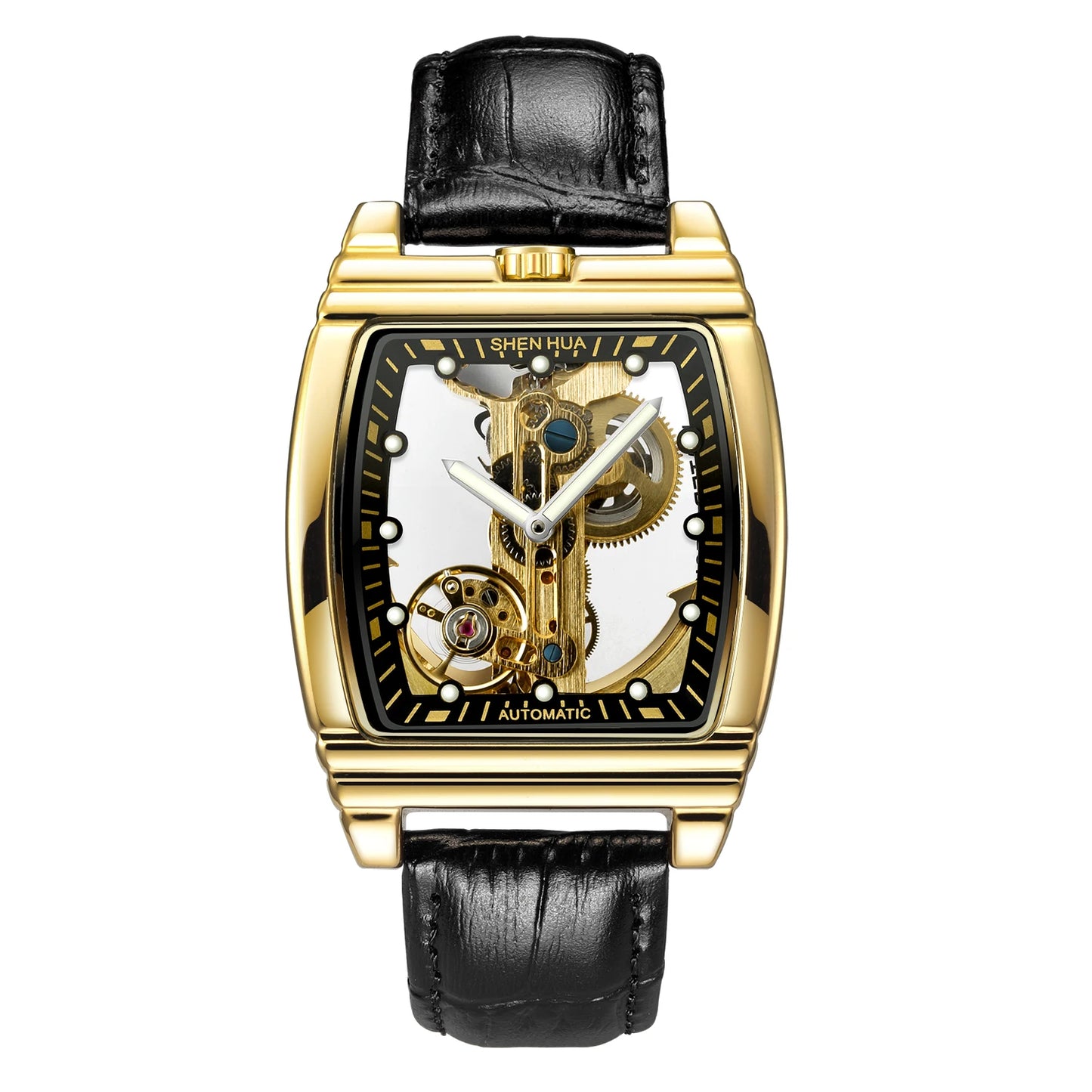 Transparent Automatic Mechanical Watch Men Steampunk Skeleton Luxury Gear Self Winding Leather Mens Clock Watches Montre Homme