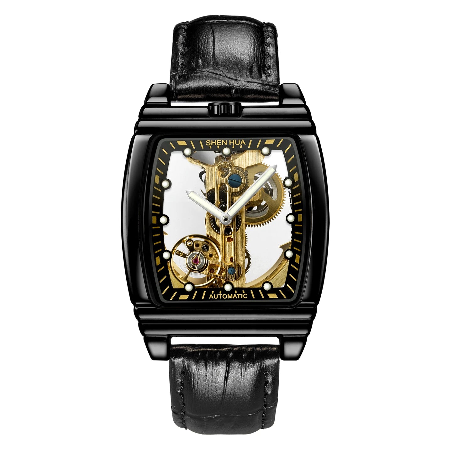 Transparent Automatic Mechanical Watch Men Steampunk Skeleton Luxury Gear Self Winding Leather Mens Clock Watches Montre Homme