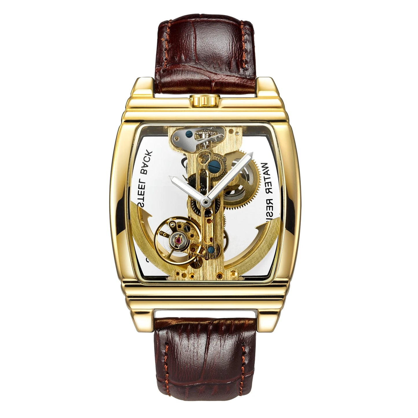 Transparent Automatic Mechanical Watch Men Steampunk Skeleton Luxury Gear Self Winding Leather Mens Clock Watches Montre Homme