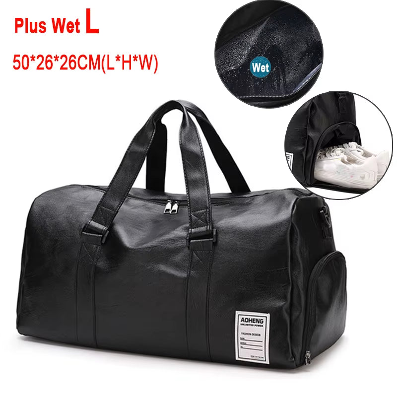 PU Leather Gym Bag Fitness Sports Bags Dry Wet Handbags for Men Women Training Shoulder Traveling Sac De Sport Gym Bag XA18A