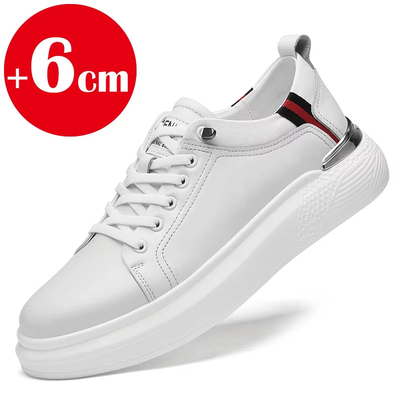 Genuine Leather Men'S Height-Enhancing Shoes Men'S White Sneakers Men'S Elevator Height-Increasing Insoles 6/8 Cm Sports Shoes