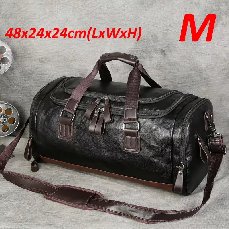 Men'S PU Leather Gym Bag Sports Bags Duffel Travel Luggage Tote Handbags for Male Fitness Men Trip Carry Shoulder Bag Travel Bag