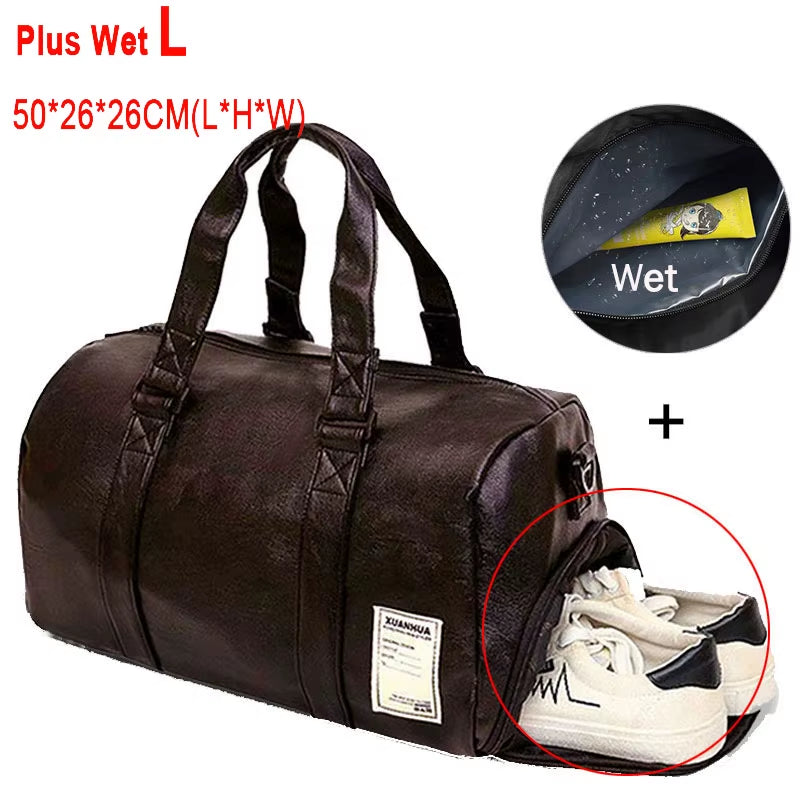 PU Leather Gym Bag Fitness Sports Bags Dry Wet Handbags for Men Women Training Shoulder Traveling Sac De Sport Gym Bag XA18A