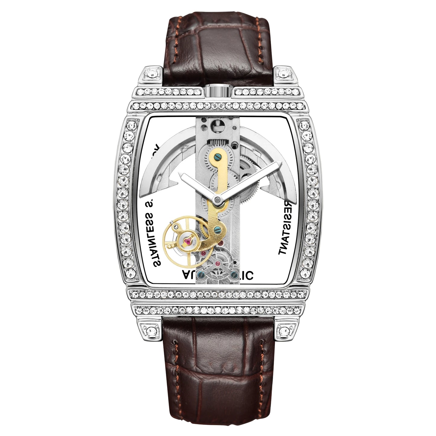 Transparent Automatic Mechanical Watch Men Steampunk Skeleton Luxury Gear Self Winding Leather Mens Clock Watches Montre Homme