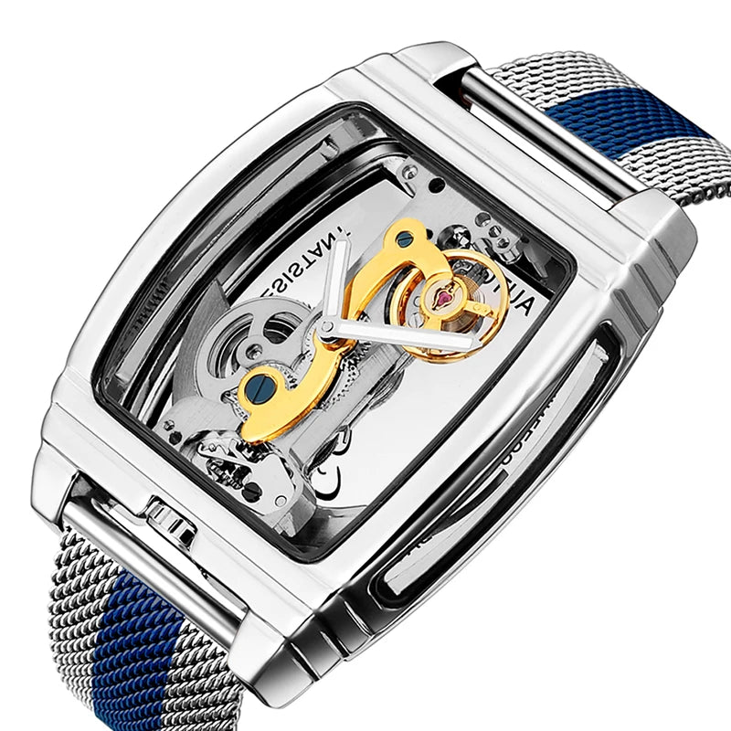 Transparent Automatic Mechanical Watch Men Steampunk Skeleton Luxury Gear Self Winding Leather Mens Clock Watches Montre Homme