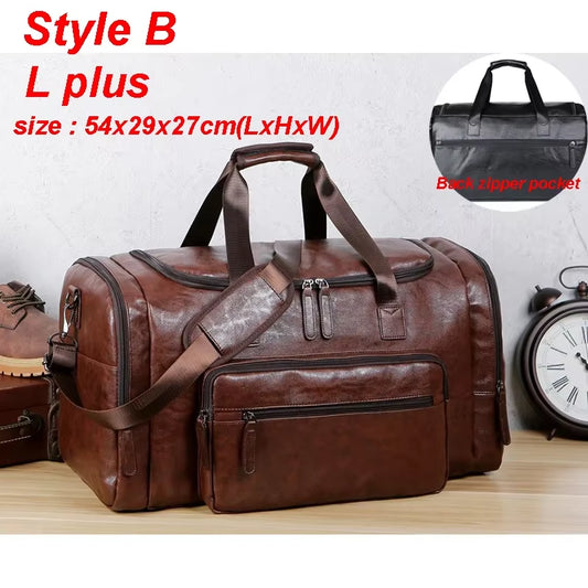 Men'S PU Leather Gym Bag Sports Bags Duffel Travel Luggage Tote Handbags for Male Fitness Men Trip Carry Shoulder Bag Travel Bag