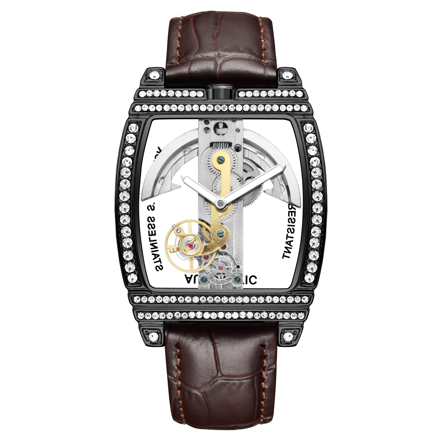 Transparent Automatic Mechanical Watch Men Steampunk Skeleton Luxury Gear Self Winding Leather Mens Clock Watches Montre Homme